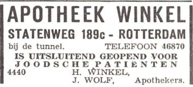 Advertentie van Henderina Winkel en J. Wolf