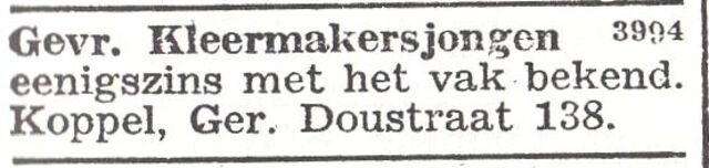 Advertentie van kleermaker Henri Koppel