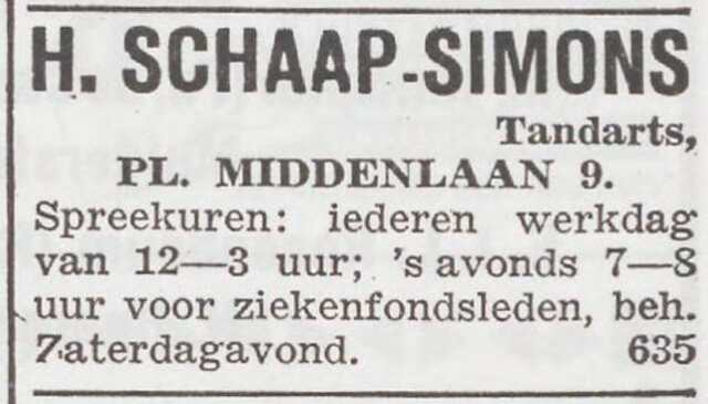 Advertentie van tandarts Henri Louis Schaap