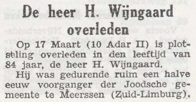 Bekendmaking van het overlijden van Henri Wijngaard