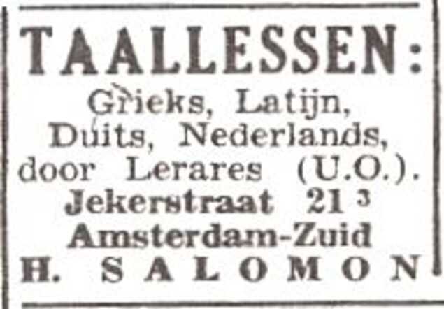 Advertentie van Henriette Salomon