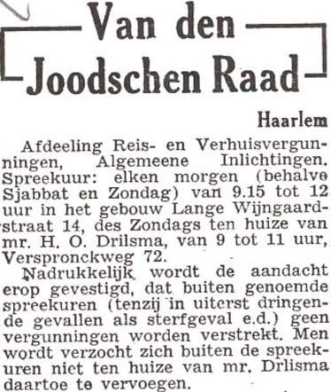 Mededelingen van de Joodse Raad Haarlem