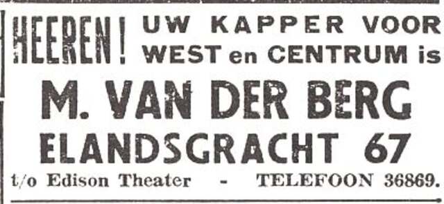 Advertentie van herenkapper Mozes van den Berg