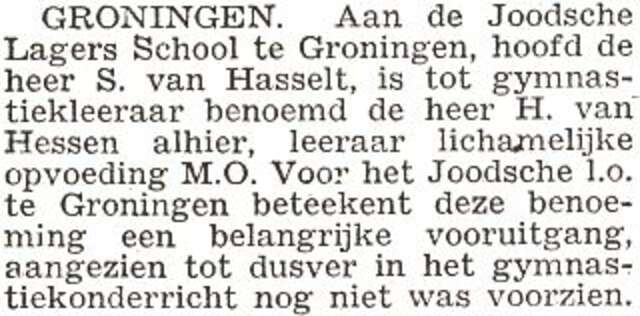 Benoeming van Herman van Hessen als gymnastiekleraar