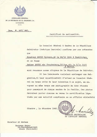 Ongeauthoriseerd bewijs van El Salvadoriaanse nationaliteit voor Hermann Mayer en zijn vrouw