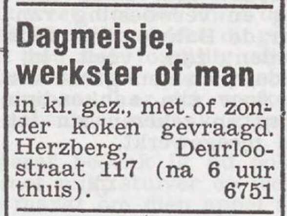 Advertentie van het gezin Franz Julius Herzberg