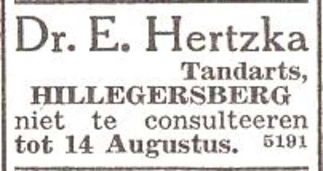 Advertentie van tandarts Ernst Hertzka