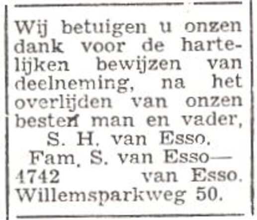 Dankbetuiging van de familie van Esso