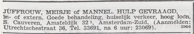 Het Joodsche Weekblad Uitgave van den Joodschen Raad v.  A'dam 20 februari 1942, pag. 13. Adv. S. Cauveren.