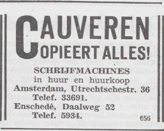 Het Joodsche Weekblad Uitgave van den Joodschen Raad v. A'dam 3 oktober 1941, pag. 5.  Adv.Cauveren kantoormachinehandel.