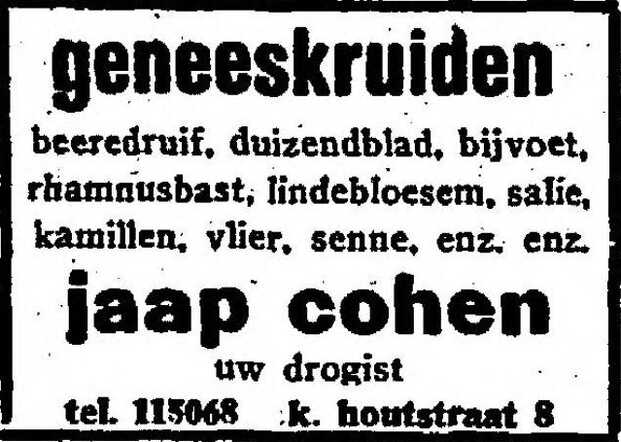Het Vaderland staat en letterkundig nieuwsblad, 11 maart 1934, pag. 10. Adv. Jacob Joseph (Jaap) Cohen.