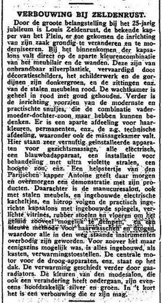 Het Vaderland staat- en letterkundig nieuwsblad, 16 november 1933, avond, pag. 2. Artikel over kapperszaak Louis Zeldenrust.