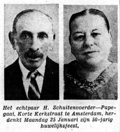 Het Volk dagblad voor de arbeiderspartij  23 januari 1932, avond, pag. 11. 50 jaar huwelijk echtpaar H. Schuitevoerder-Papegaaij.