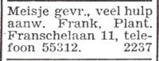 Advertentie van Hartog Frank