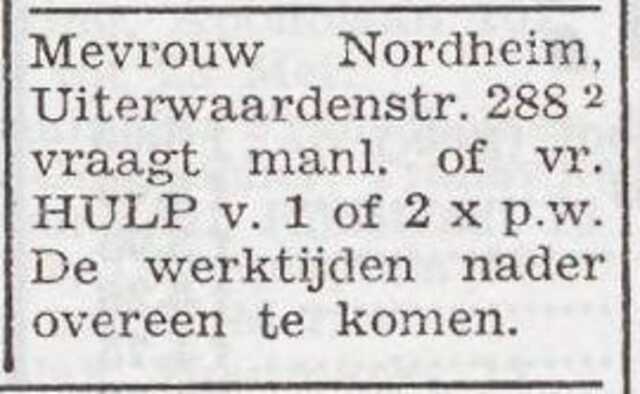 Advertentie van Pauline Nordheim-Hijmans