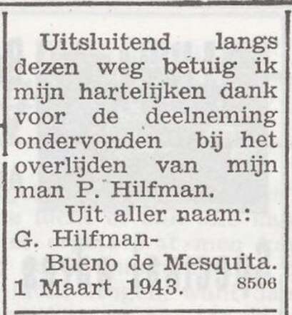 Dankbetuiging van de familie Hilfman