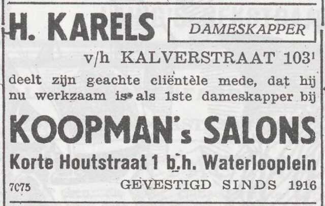 Advertentie van kapper Herman Karels