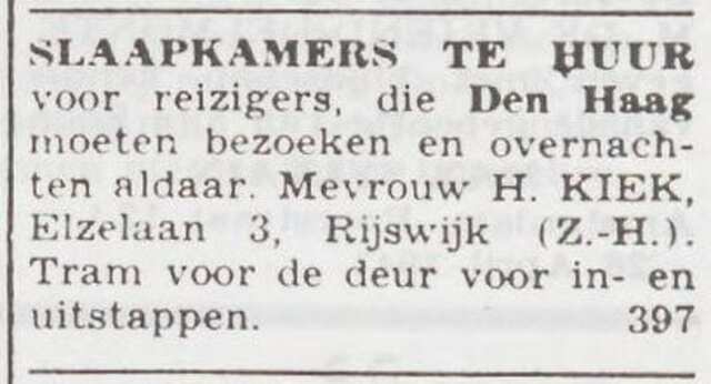 Advertentie van Sophia Kiek-Salomons