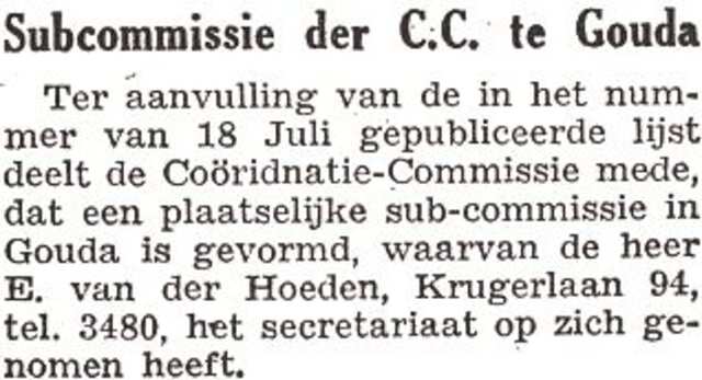 Mededeling van de Coördinatie-Commissie Gouda
