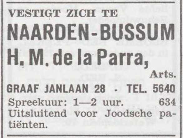 Advertentie van de arts Herman Marinus de la Parra