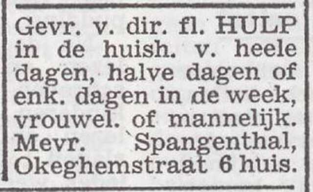 Advertentie van het gezin Hugo Spangenthal