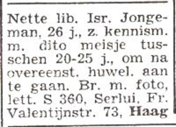 Huwelijksadvertentie opgegeven bij het bureau van Ephraim Serlui