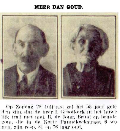 Huwelijksjubileum echtpaar I. Grootkerk-de Jong 1935