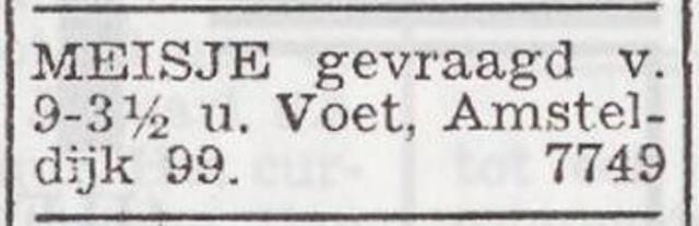 Advertentie van Herman Isidore Voet