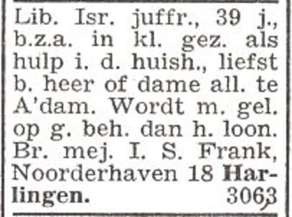 Advertentie 'Personeel aangeboden' van Ida Frank