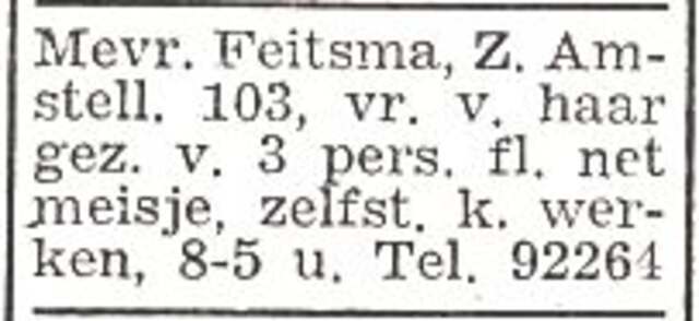 Advertentie van het gezin Izaäk Feitsma