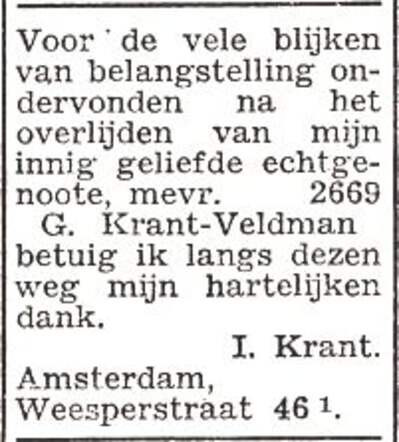 Dankbetuiging van Isaac Krant