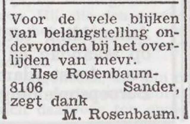 Dankbetuiging van de familie Rosenbaum