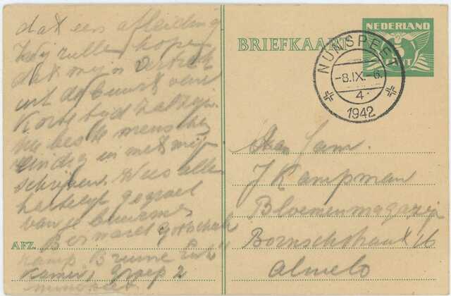 Briefkaart Bernhard Gottschalk De Bruine Enk 1942