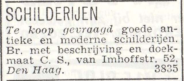 Advertentie van Coenraad van der Sluis
