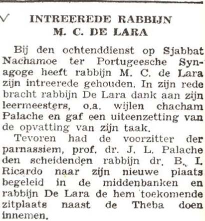 Redevoering rabbijn Meijer Cohen de Lara
