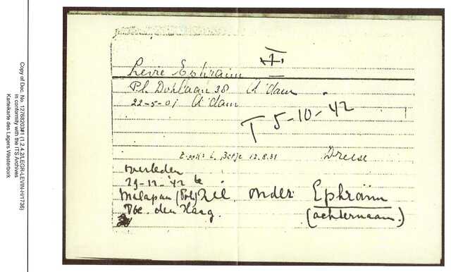 Inventaris kaart Kamp Westerbork van Levie Ephraim geb 22-05-1901 op transport 05-10-1942 (2)