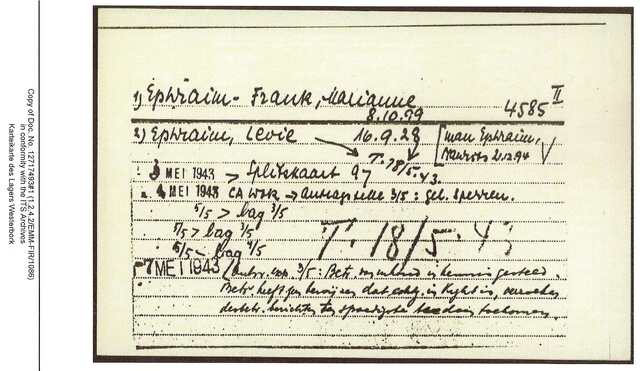 Inventaris kaart Kamp Westerbork van Marianne Ephraim-Frank geb 08-10-1899 op transport 18-05-1943 (2)