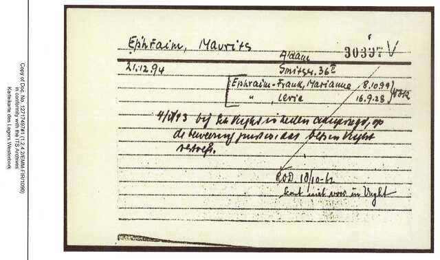 Inventaris kaart Kamp Westerbork van Maurits Ephraim geb 22-12-1894 op transport 19-10-1942 (2)