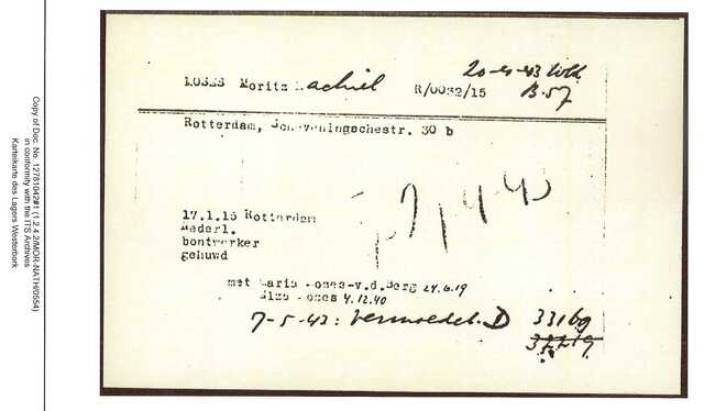 Inventaris kaart Kamp Westerbork van Moritz Machiel Moses geboren 17-01-1915 op transport naar Sobibor op 27-04-1943 (2)