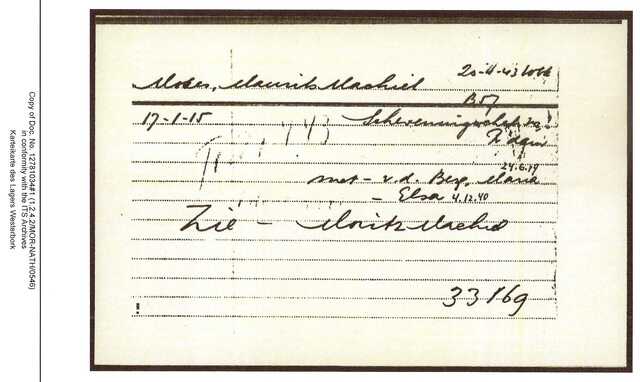 Inventaris kaart Kamp Westerbork van Moritz Machiel Moses geboren 17-01-1915 op transport naar Sobibor op 27-04-1943 (1)