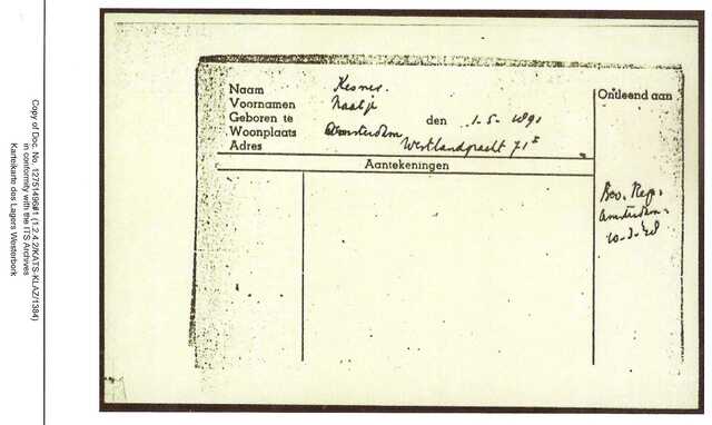 Inventaris kaart Kamp Westerbork van Raatje Kesner-Ephraim geboren 05-05-1898 op transport naar Auschwitz op 14-08-1942 (2)