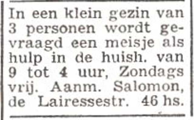 Advertentie van het gezin Izak Salemon