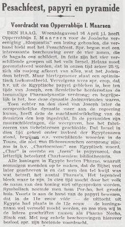 Lezing van opperrabbijn Isaac Maarsen