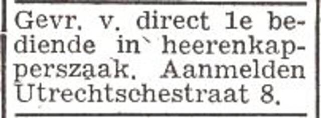 Advertentie van kapper Izak Rootveldt