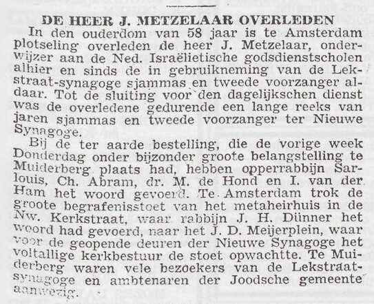 J Metzelaar Het Joodsche Weekblad 23-01-1942