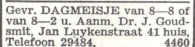 Advertentie van dr. Jacob Goudsmit