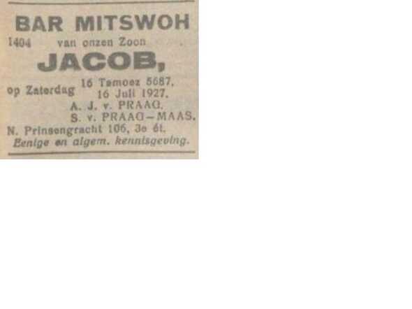 Kennisgeving van de Bar Mitswoh