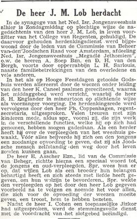 In Memoriam Jacobus Mozes Lob