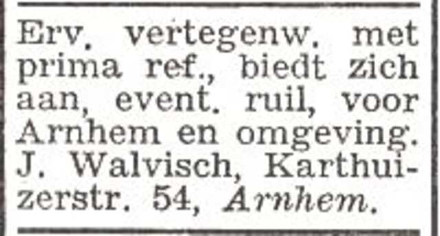 Advertentie van Jacobus Walvisch