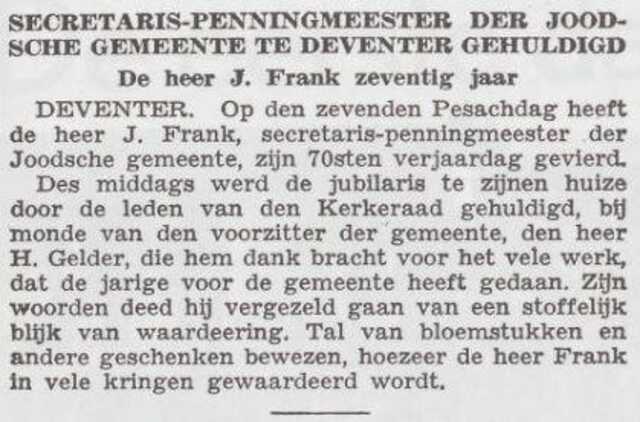 Viering van de 70ste verjaardag van Jacob Philip Frank